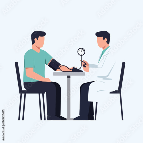 Doctor measuring patient's blood pressure with sphygmomanometer in clinic
