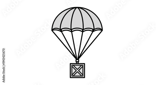 Parachute with cargo package falling.