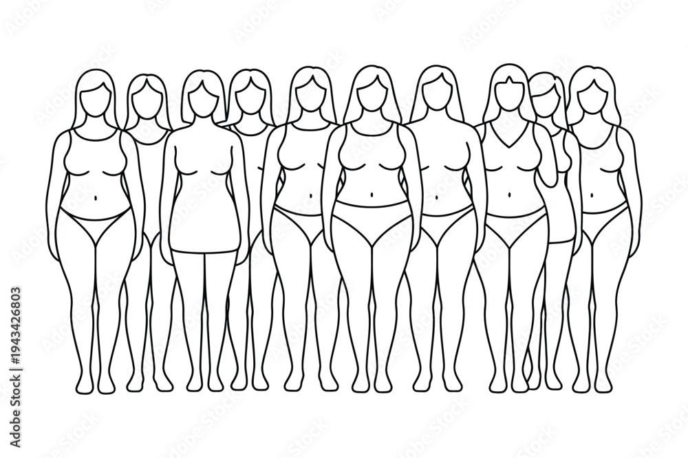 Obraz premium Diverse women body shapes icon collection