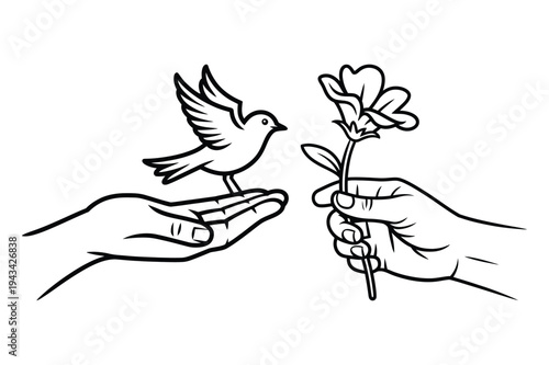 Dove of peace on hand given flower