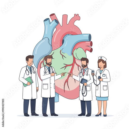 Doctors Discussing Heart Anatomy with Large Anatomical Model