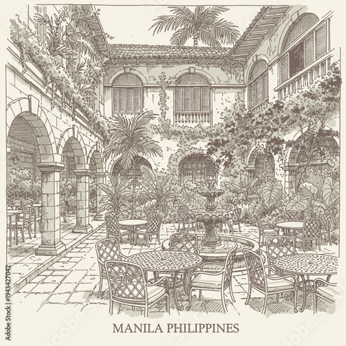A serene courtyard in Manila Philippines.