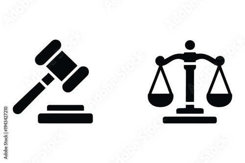 Legal icons: gavel and scales of justice, symbolizing law