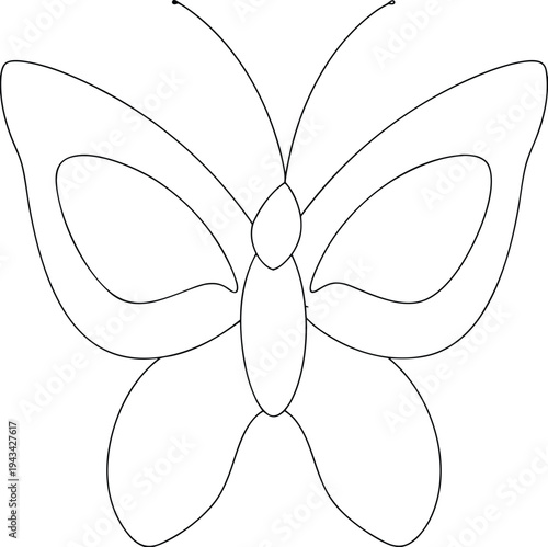 Butterfly Outline Drawing, Insect Vector Illustration For Design