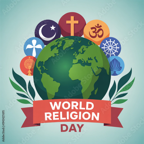 World Religion Day Symbols Globe Banner.
