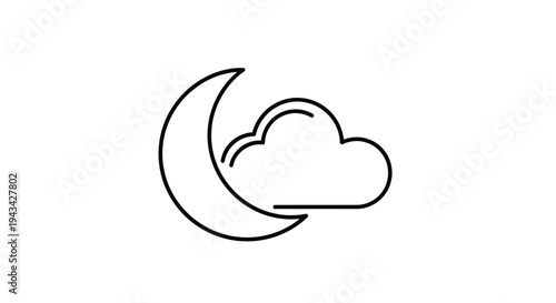 Crescent Moon Behind Cloud Simple Illustration.