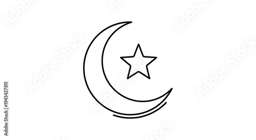 Crescent Moon with Star Icon Symbol.