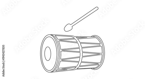 Drum with Mallet Illustration Simple Design.