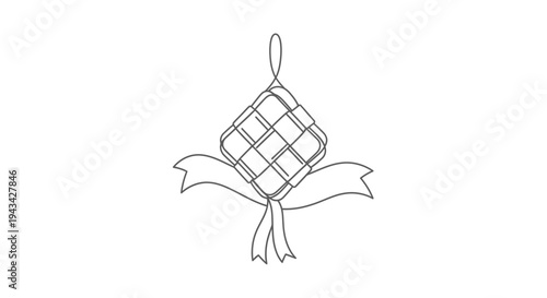 Hand drawn waffle charm with ribbon decoration.