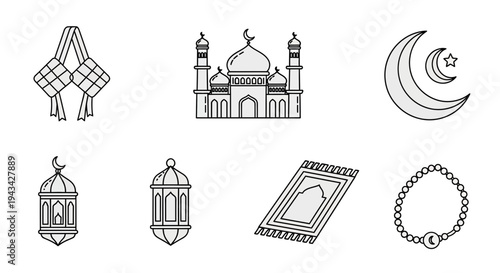 Islamic Symbols and Icons Set Illustration 1.