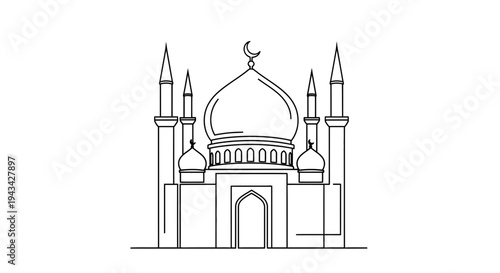 Mosque Architecture Line Art Illustration.