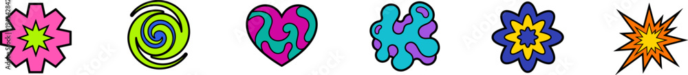 Obraz premium Vibrant set of colorful abstract vector icons and shapes.