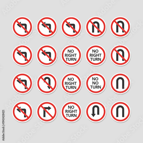 Set of traffic signs, road rules, prohibition and direction icons, vector illustration