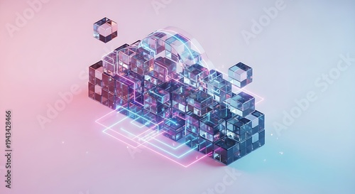 A 3d rendering of a blue and pink cube on a white surface