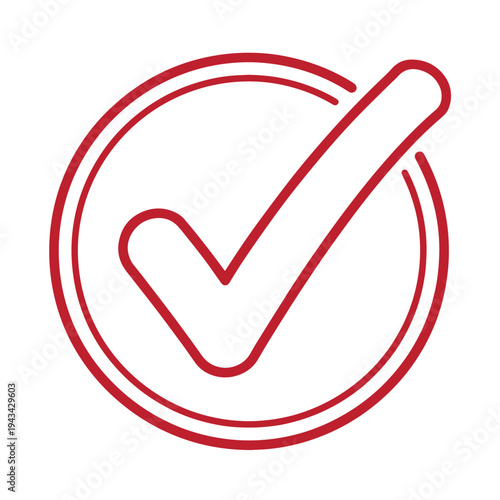 Red checkmark in circle icon for approval or confirmation symbol