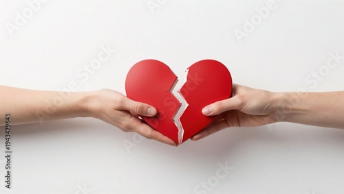 Two hands holding a broken red heart  symbol of love and relationship problems  heartbreak and sadness concept