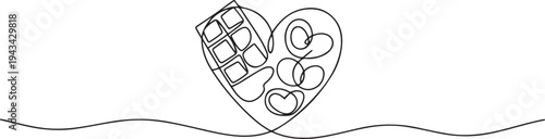 Chocolate variant by simple continuous line. Minimalist valentine concept, one line art icon drawing vector