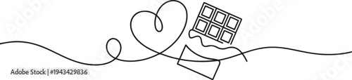 Chocolate variant by simple continuous line. Minimalist valentine concept, one line art icon drawing vector