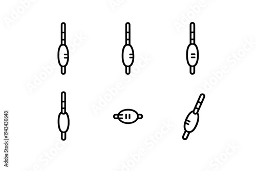 Minimalist fishing float icons set for angling and outdoor sports equipment design on white background