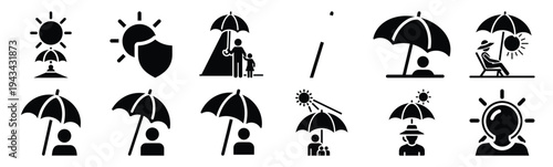 sun protection icon set collection in silhouette vector style. Production icon collection vector illustration.