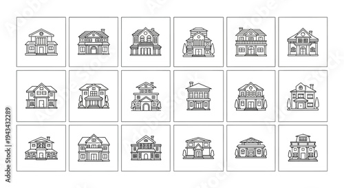 Collection of Diverse House Facades: Architectural Styles, Modern & Traditional Homes