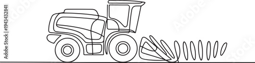 Modern technology in the form of plant harvesting machines. Modern technology minimalist concept. one line art icon drawing vector