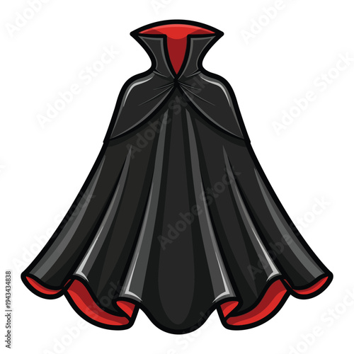 Black and red vampire cloak with high collar, Halloween costume, vector illustration