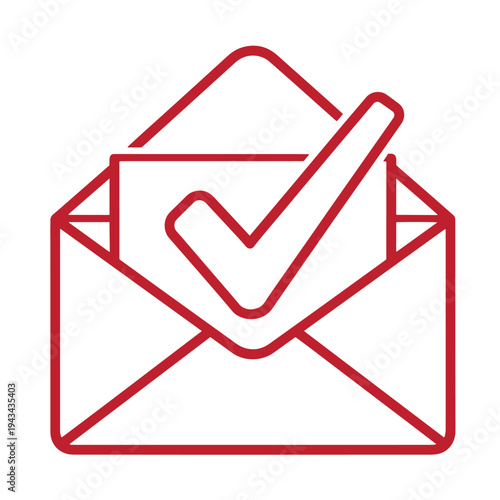 Red icon of an open envelope with a check mark inside  symbolizing confirmed email or message  for communication and confirmation purposes