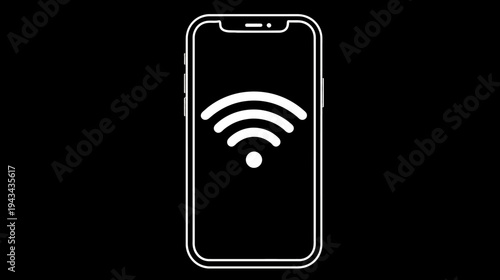 A white smartphone outline with a WiFi symbol displayed on a solid black background