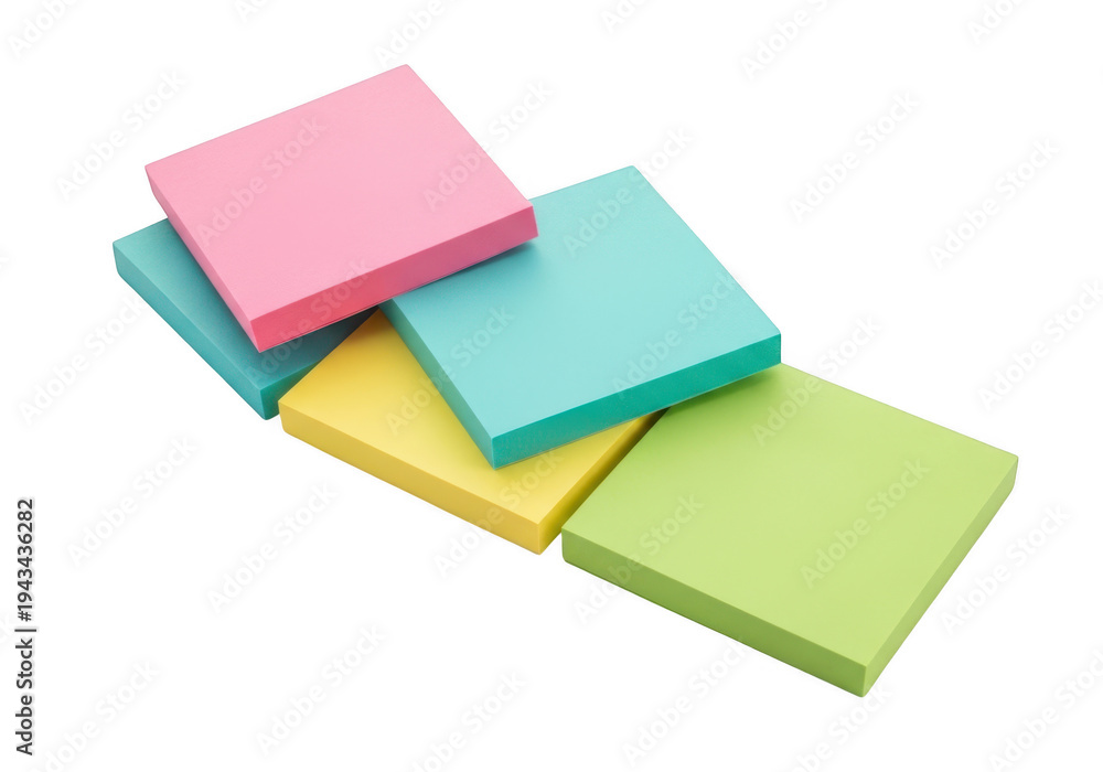 Fototapeta premium Stack of colorful sticky notes arranged in a pyramid shape.
