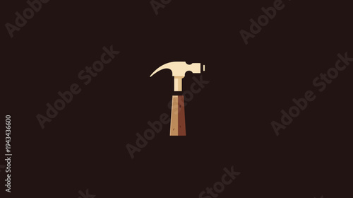 A minimalistic flat vector illustration of a hammer on a dark brown background