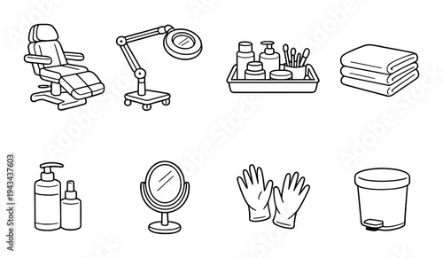 Treatment chair and lamp with supplies arranged in salon setting