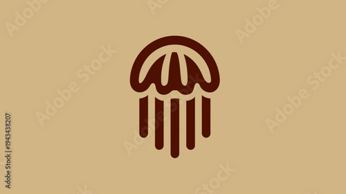 A minimalist icon, featuring a simplified, brown jellyfish silhouette against a beige background