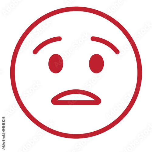 A red emoticon face with a worried expression on a white background