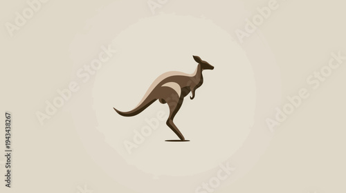 A side view depiction of a marsupial, rendered in shades of brown against an off-white circular background
