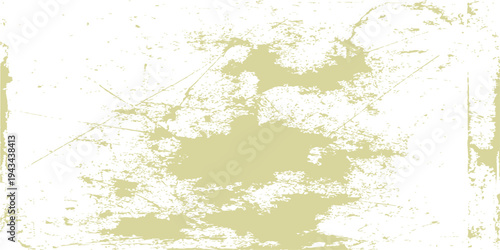 Olive gold grunge splatter on white background, distressed paint texture with weathered spray effects and ink blots