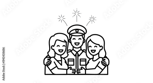 Soldier reunited with happy family, embracing loved ones, homecoming celebration