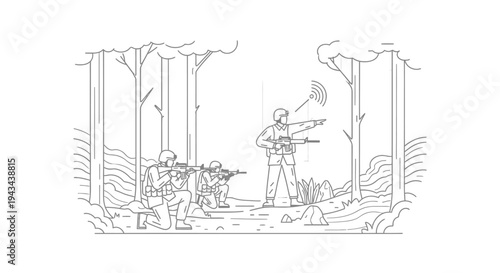 Soldiers in Forest, Communication, Military Operation, Tactical Team, Outdoor Combat