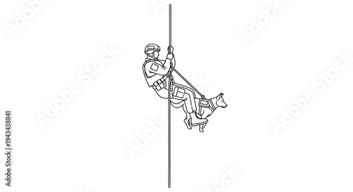 Special Forces Soldier and Dog Rappelling Down Rope Together