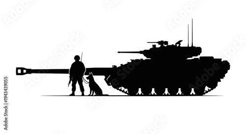 Soldier, Military Dog, and Tank Silhouette: Power, Protection, and Partnership