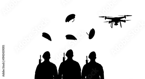 Soldiers Juggling Berets with Drone Overhead