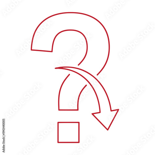 Red question mark symbol with arrow pointing down to square  questioning concept