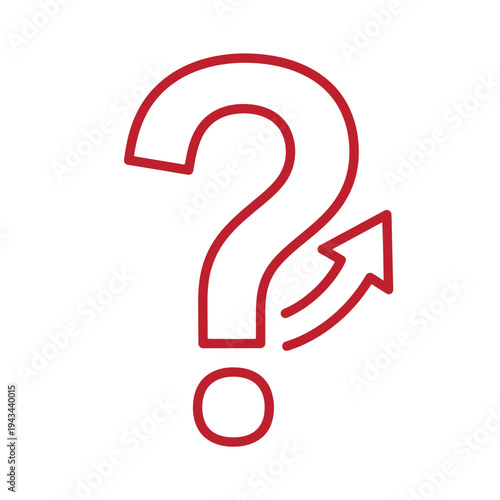 Red question mark symbol with arrow pointing to the right on white background