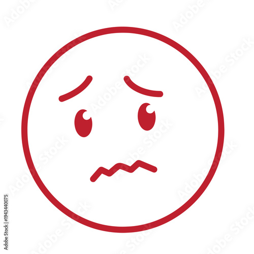 red sad face emoticon with frowning mouth and eyebrows  a symbol of sadness or disappointment
