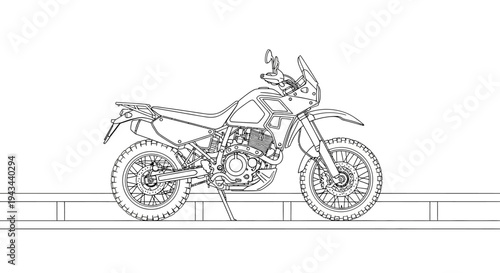 Adventure Motorcycle Sketch - Dual Sport Bike Outline
