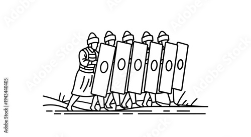 Ancient Roman Soldiers in Testudo Formation, Shield Wall, Military Formation, Historical Illustration