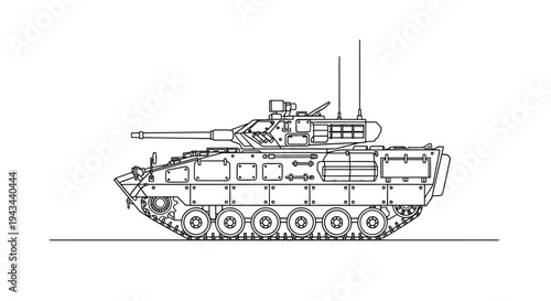 Armored Fighting Vehicle Military Tank Line Art Illustration