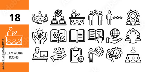 Teamwork and collaboration icons: partnership, success, and communication
