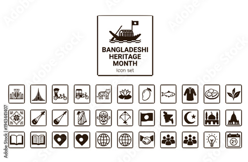 Bangladeshi Heritage Month Icon Set Cultural Celebration Bangladesh Culture Ethnic Heritage Cultural Awareness National Pride Vector Illustration