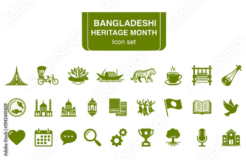 Bangladeshi Heritage Month Icon Set Cultural Celebration Bangladesh Culture Ethnic Heritage Cultural Awareness National Pride Vector Illustration
